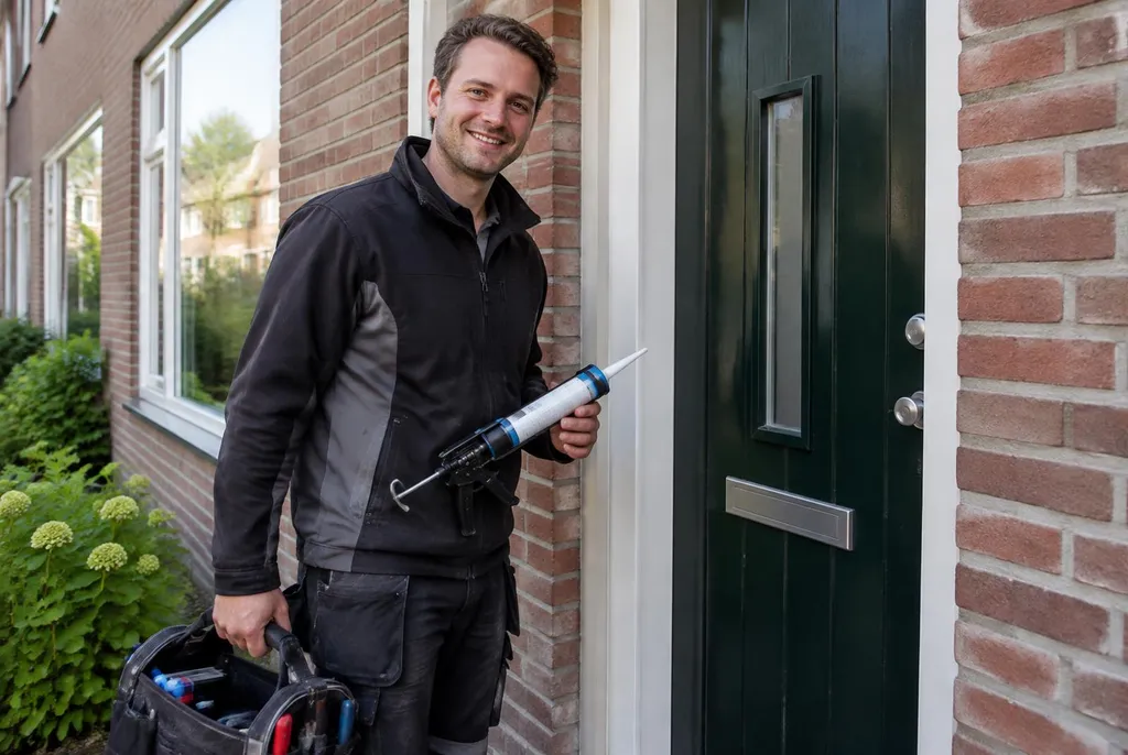 Vakman van Kitbedrijf Austerlitz bij de voordeur van een woning